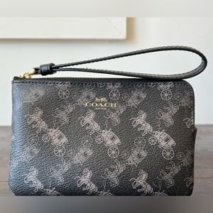 Coach Wristlet w/ Leather Strap and Black + Gray Horse & Carriage print